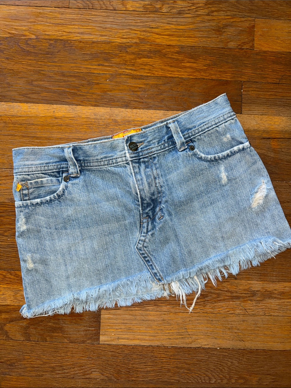 Vintage Y2K Hollister Light Wash Distressed Denim Mini Skirt